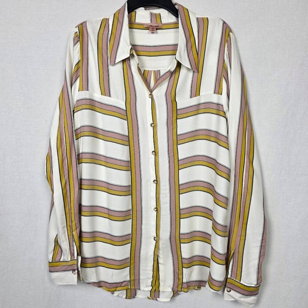 Willow Root Striped Button Blouse Women L